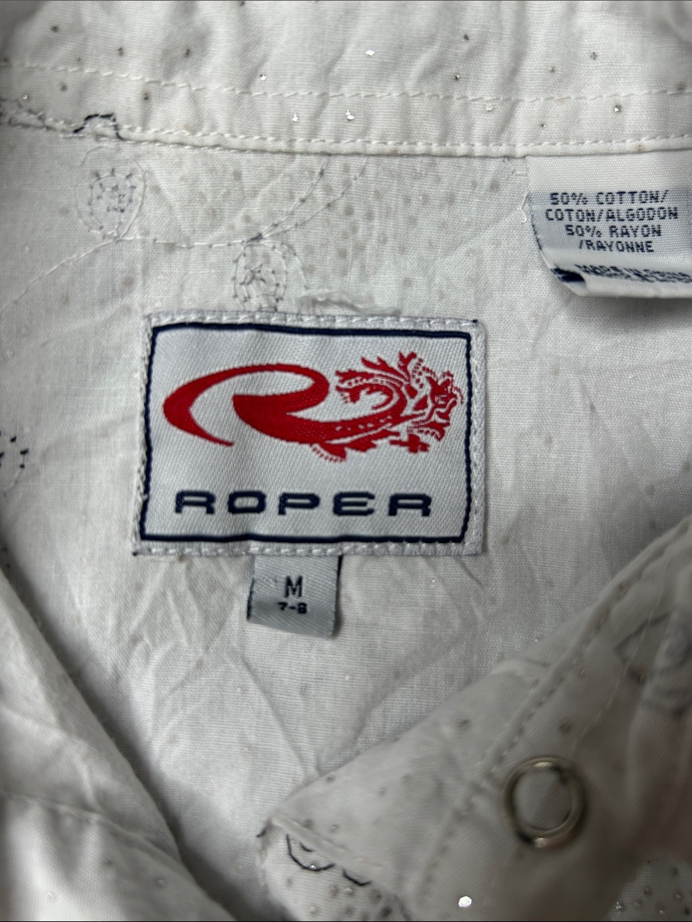 Roper White Long-Sleeve‎ Floral Pearl Snap Western Shirt - Picture 2 of 8